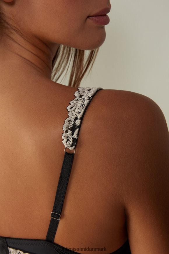 Intimissimi smukke blomster microfiber bellissima push-up bh Kvinder 9887-sort/elfenben undertøj 8DZ4XJ802