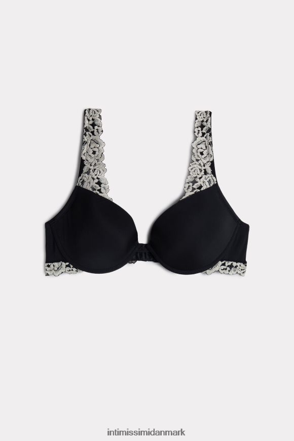 Intimissimi smukke blomster microfiber bellissima push-up bh Kvinder 9887-sort/elfenben undertøj 8DZ4XJ802