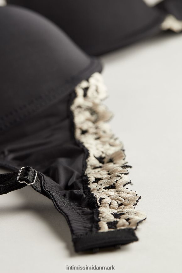 Intimissimi smukke blomster microfiber bellissima push-up bh Kvinder 9887-sort/elfenben undertøj 8DZ4XJ802
