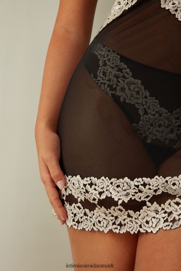 Intimissimi smukke blomster babydoll Kvinder 9887-sort/elfenben beklædning 8DZ4XJ1248