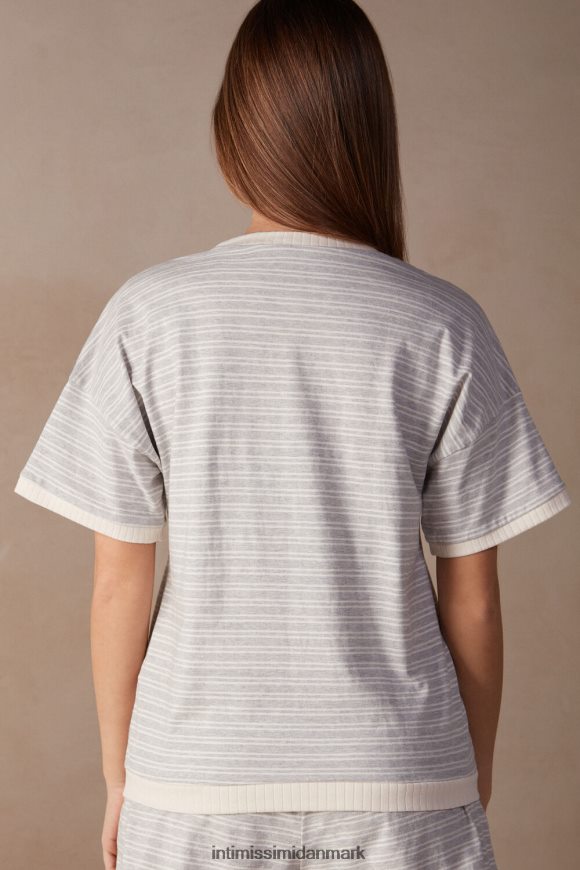 Intimissimi afslappet søndag kortærmet top Kvinder 224j-grå melange/vanilje beige stribe beklædning 8DZ4XJ1560