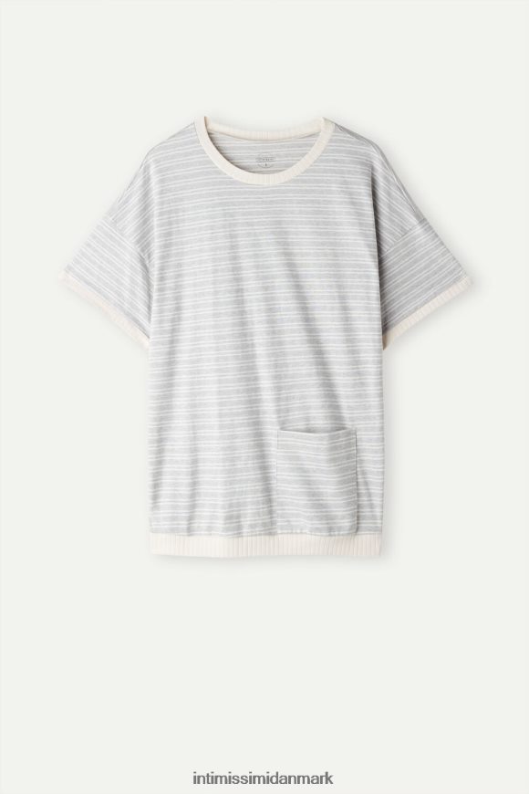 Intimissimi afslappet søndag kortærmet top Kvinder 224j-grå melange/vanilje beige stribe beklædning 8DZ4XJ1560
