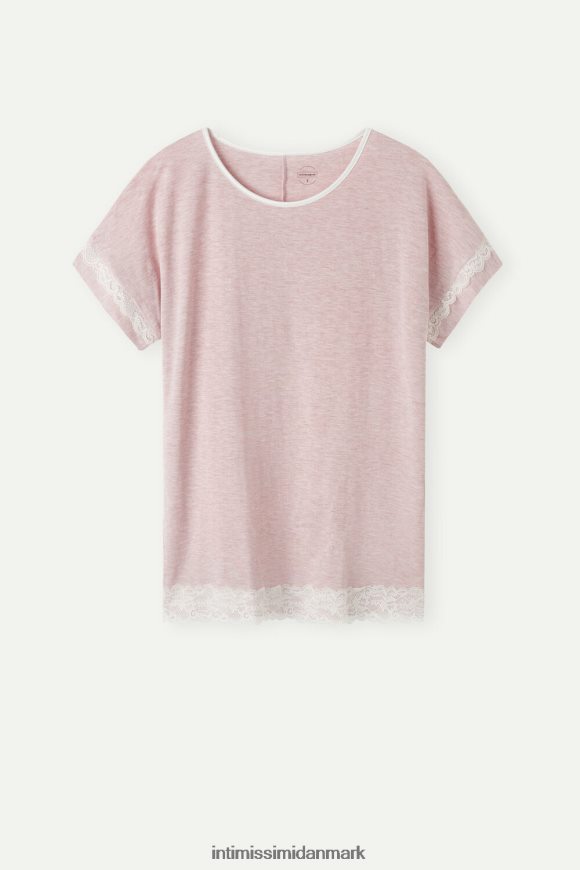 Intimissimi kortærmet modal top med blondedetaljer Kvinder 008j-lyserød melange beklædning 8DZ4XJ1636