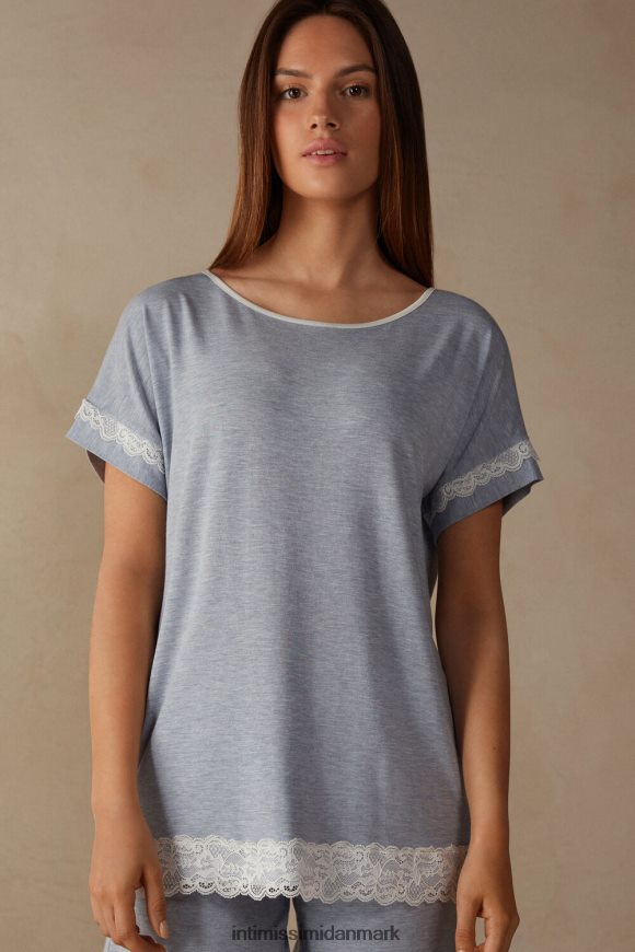 Intimissimi kortærmet modal top med blondedetaljer Kvinder 009j-lyseblå melange beklædning 8DZ4XJ1634