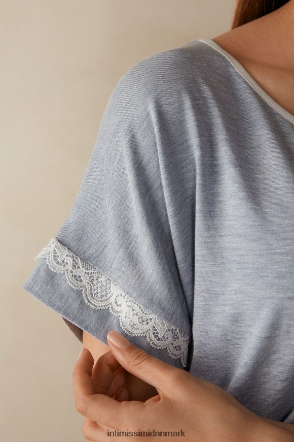 Intimissimi kortærmet modal top med blondedetaljer Kvinder 009j-lyseblå melange beklædning 8DZ4XJ1634