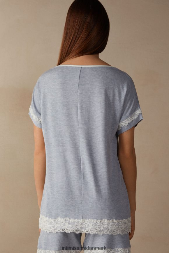 Intimissimi kortærmet modal top med blondedetaljer Kvinder 009j-lyseblå melange beklædning 8DZ4XJ1634