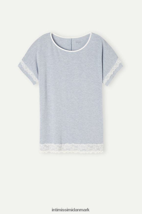 Intimissimi kortærmet modal top med blondedetaljer Kvinder 009j-lyseblå melange beklædning 8DZ4XJ1634