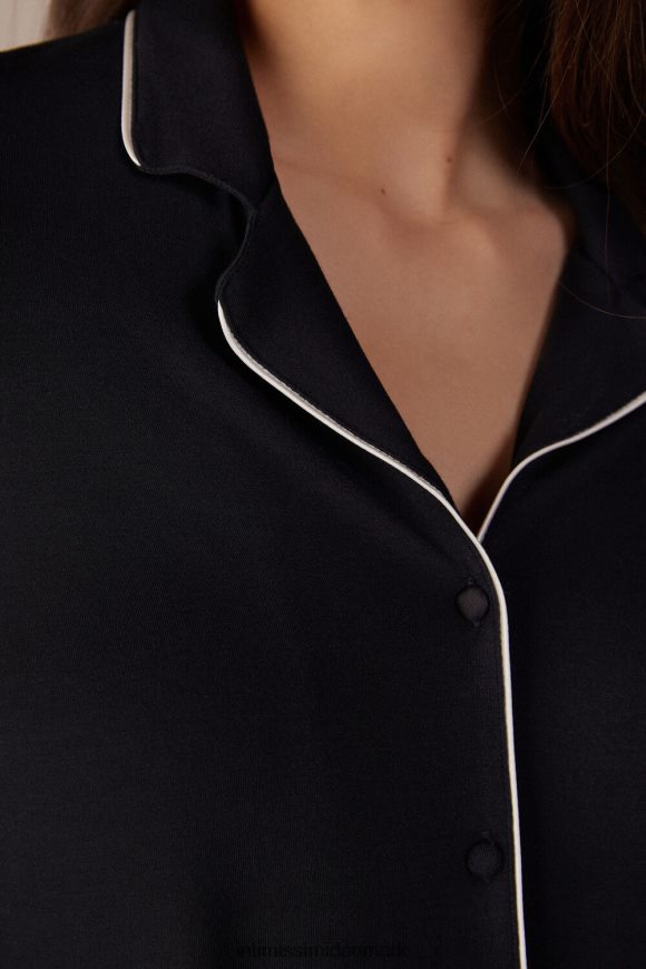 Intimissimi kortærmet modal top med knap ned Kvinder 019-sort beklædning 8DZ4XJ1536