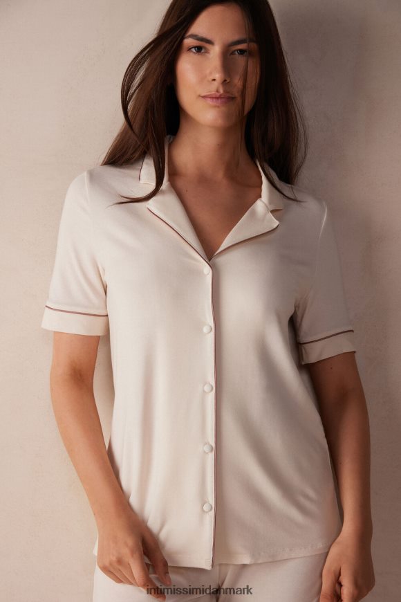 Intimissimi kortærmet modal top med knap ned Kvinder 612i-vanilje elfenben beklædning 8DZ4XJ1525