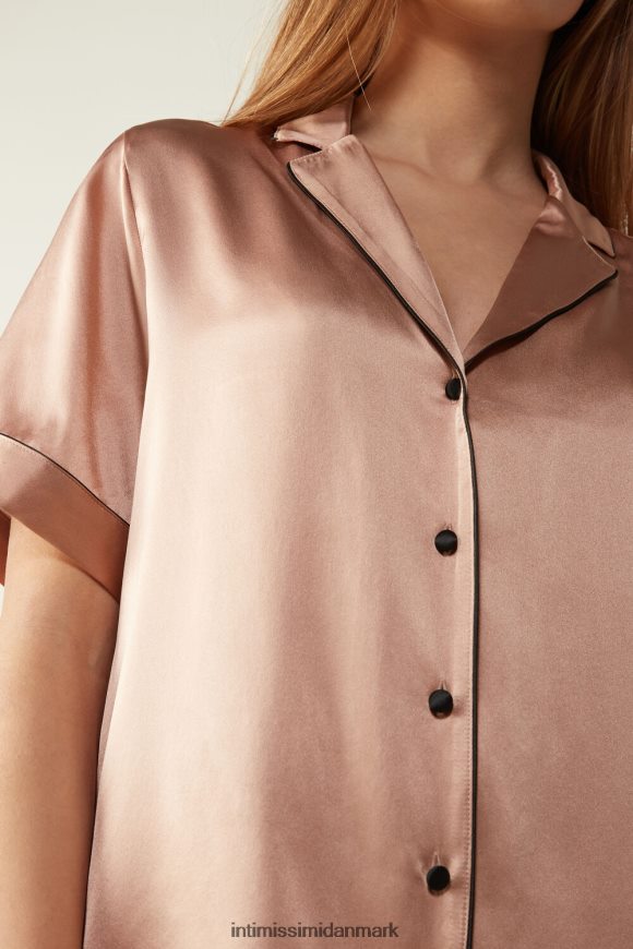 Intimissimi kortærmet satinskjorte med kontrastkant Kvinder 163i-satin pink beklædning 8DZ4XJ1645