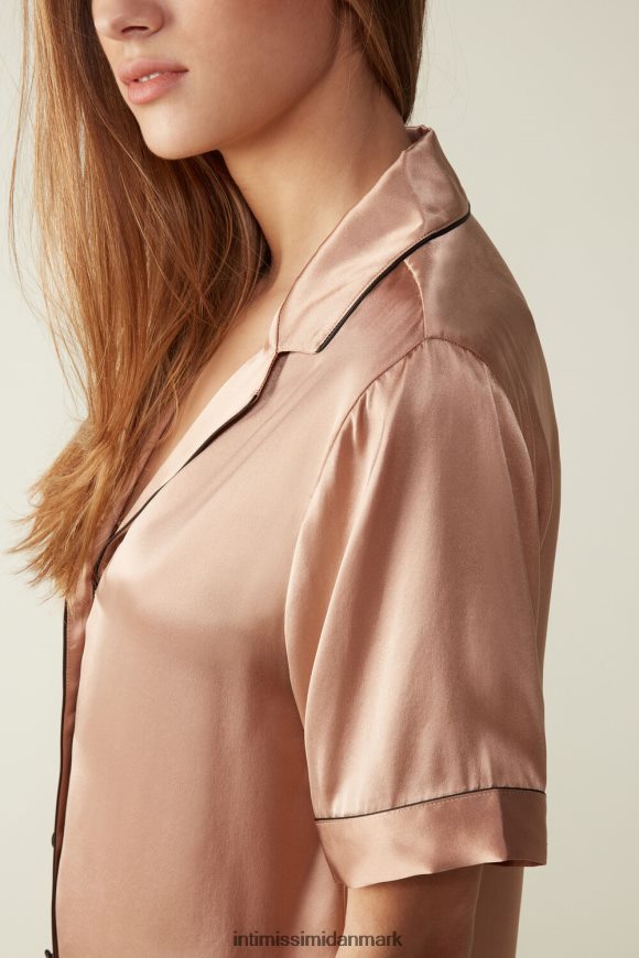 Intimissimi kortærmet satinskjorte med kontrastkant Kvinder 163i-satin pink beklædning 8DZ4XJ1645