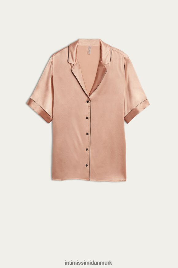 Intimissimi kortærmet satinskjorte med kontrastkant Kvinder 163i-satin pink beklædning 8DZ4XJ1645