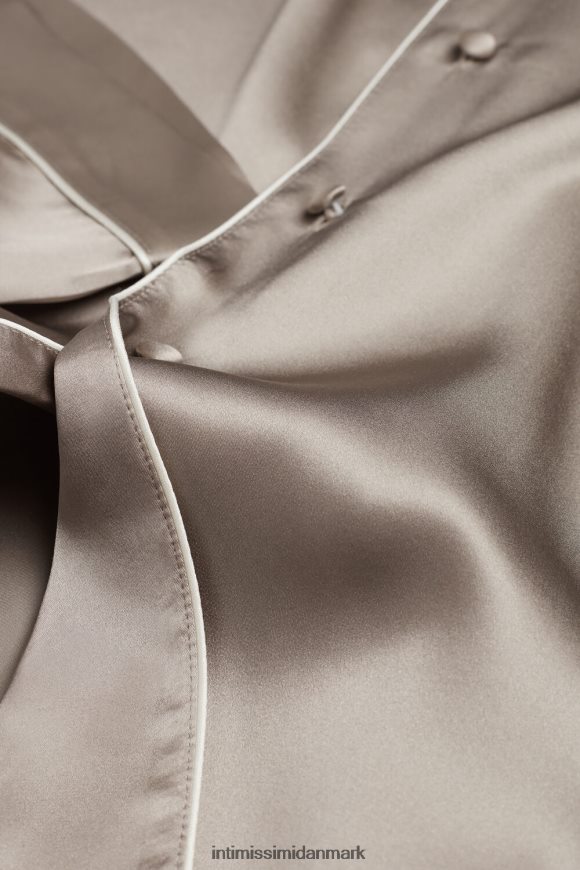 Intimissimi kortærmet satinskjorte med kontrastkant Kvinder 651i-pulver beige beklædning 8DZ4XJ1638