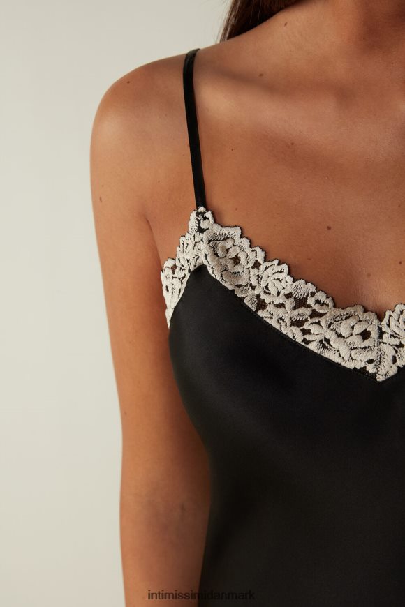 Intimissimi smukke blomster silke top med spaghetti stropper Kvinder 9887-sort/elfenben beklædning 8DZ4XJ1416