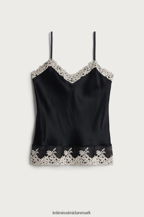 Intimissimi smukke blomster silke top med spaghetti stropper Kvinder 9887-sort/elfenben beklædning 8DZ4XJ1416