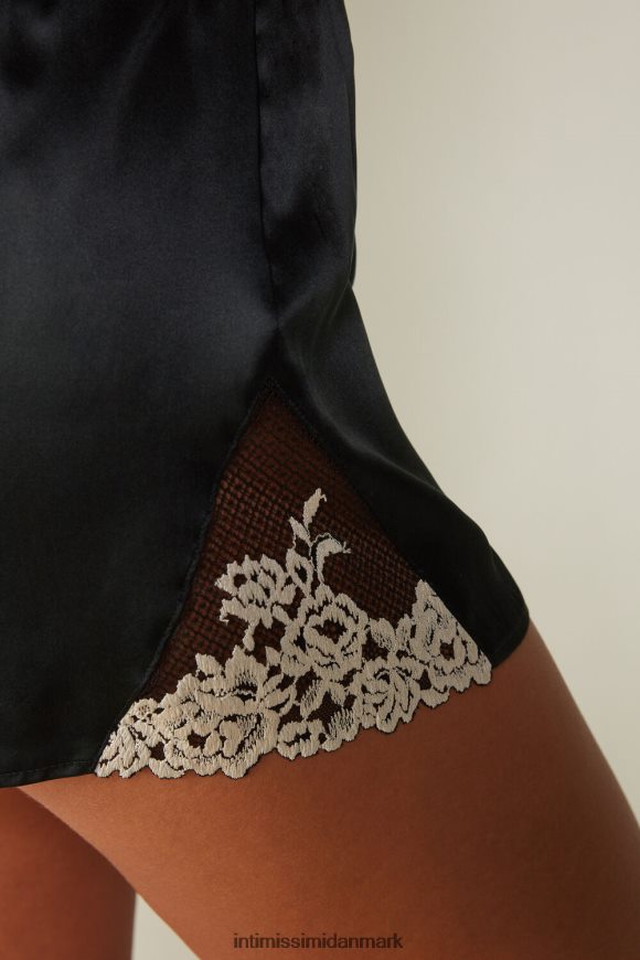 Intimissimi smukke blomster silkeshorts Kvinder 9887-sort/elfenben beklædning 8DZ4XJ1661