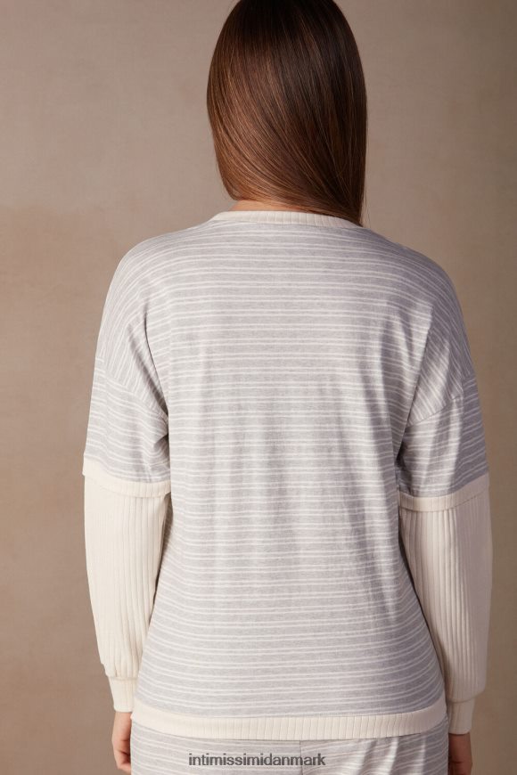 Intimissimi afslappet søndags langærmet top Kvinder 224j-grå melange/vanilje beige stribe beklædning 8DZ4XJ1559