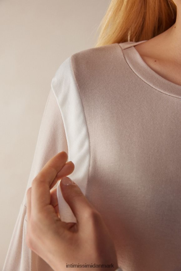 Intimissimi enkel elegance langærmet modaltrøje Kvinder 227j-silke pink/pudder hvid beklædning 8DZ4XJ1571