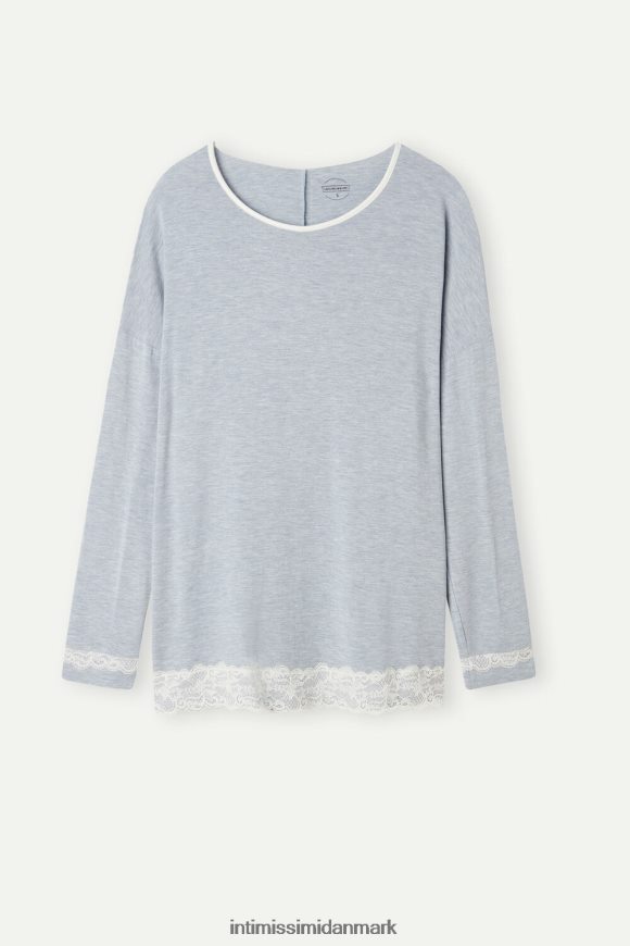 Intimissimi langærmet modal top med rund hals Kvinder 009j-lyseblå melange beklædning 8DZ4XJ1619