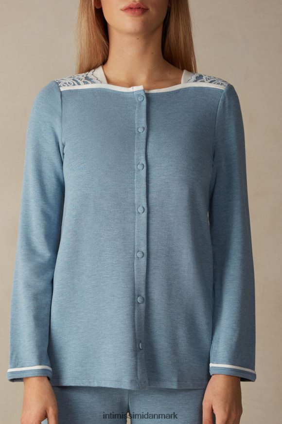 Intimissimi romantisk soveværelse modal med uld knap-down top Kvinder 145j-lyseblå melange/pulver hvid beklædning 8DZ4XJ1588