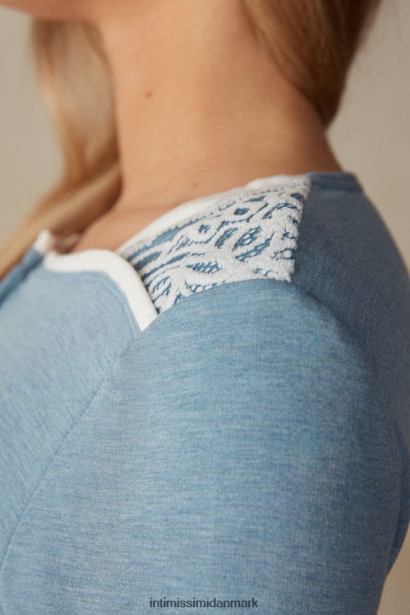 Intimissimi romantisk soveværelse modal med uld knap-down top Kvinder 145j-lyseblå melange/pulver hvid beklædning 8DZ4XJ1588