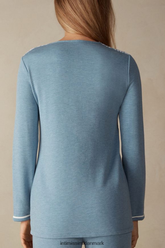 Intimissimi romantisk soveværelse modal med uld knap-down top Kvinder 145j-lyseblå melange/pulver hvid beklædning 8DZ4XJ1588