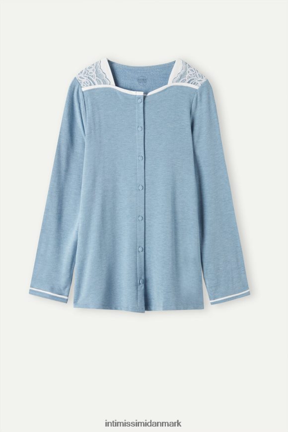 Intimissimi romantisk soveværelse modal med uld knap-down top Kvinder 145j-lyseblå melange/pulver hvid beklædning 8DZ4XJ1588