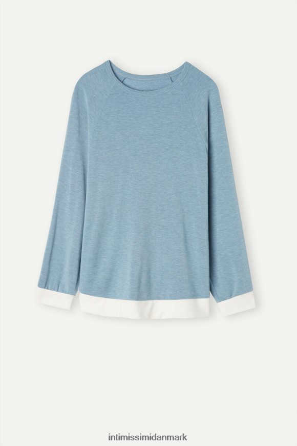 Intimissimi romantisk soveværelse modal med uldtop med kontrastkant Kvinder 145j-lyseblå melange/pulver hvid beklædning 8DZ4XJ1583