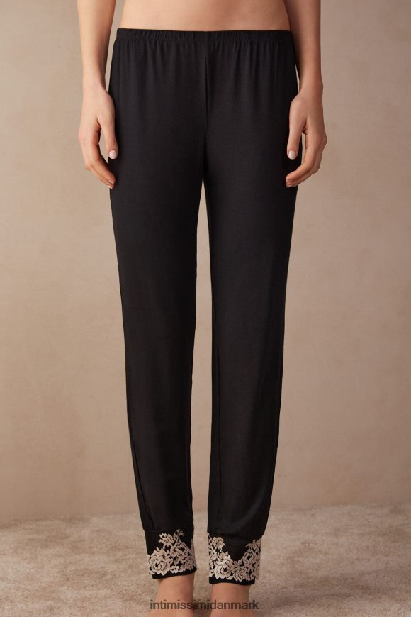 Intimissimi smukke blomster modalbukser i fuld længde med manchetter Kvinder 9887-sort/elfenben beklædning 8DZ4XJ1655