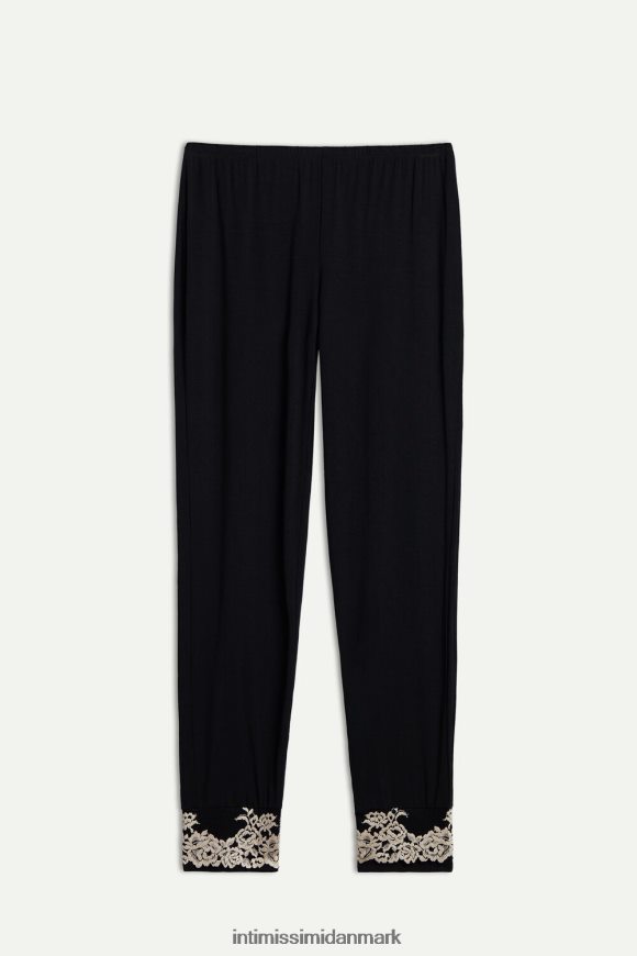 Intimissimi smukke blomster modalbukser i fuld længde med manchetter Kvinder 9887-sort/elfenben beklædning 8DZ4XJ1655