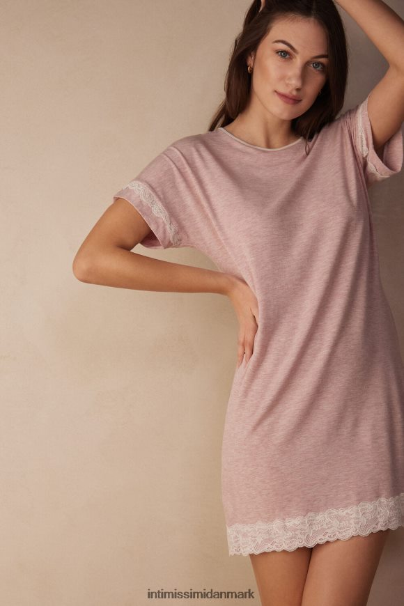 Intimissimi kortærmet natkjole med blondedetaljer Kvinder 008j-lyserød melange beklædning 8DZ4XJ1542