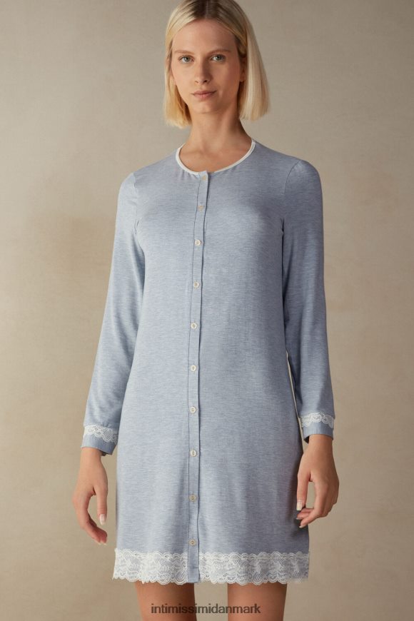 Intimissimi natkjole med knap foran og blondedetaljer Kvinder 009j-lyseblå melange beklædning 8DZ4XJ1603