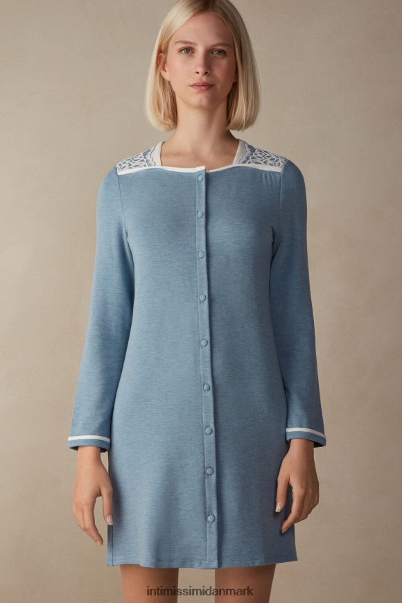 Intimissimi romantisk soveværelse modal med knap-down-natkjole i uld Kvinder 145j-lyseblå melange/pulver hvid beklædning 8DZ4XJ1584