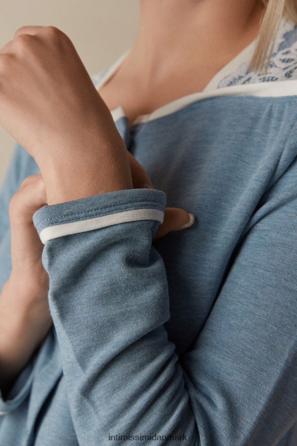 Intimissimi romantisk soveværelse modal med knap-down-natkjole i uld Kvinder 145j-lyseblå melange/pulver hvid beklædning 8DZ4XJ1584