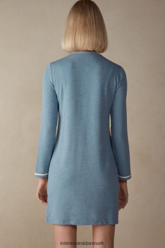 Intimissimi romantisk soveværelse modal med knap-down-natkjole i uld Kvinder 145j-lyseblå melange/pulver hvid beklædning 8DZ4XJ1584