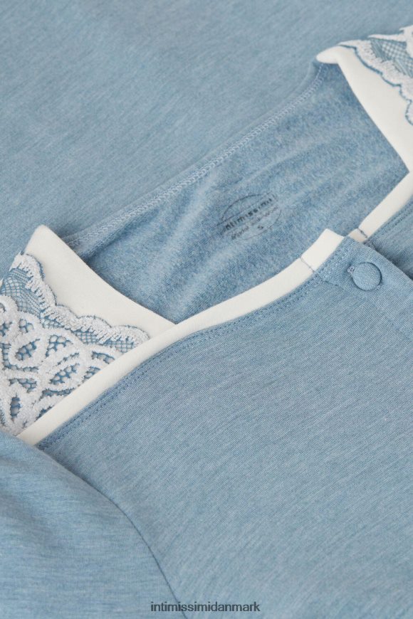 Intimissimi romantisk soveværelse modal med knap-down-natkjole i uld Kvinder 145j-lyseblå melange/pulver hvid beklædning 8DZ4XJ1584