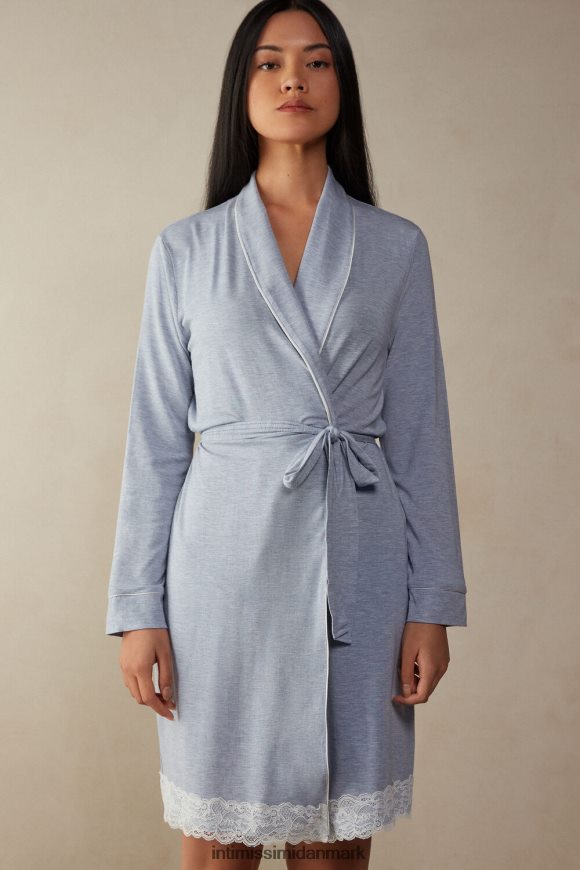 Intimissimi modal robe med blonde detalje Kvinder 009j-lyseblå melange beklædning 8DZ4XJ1604