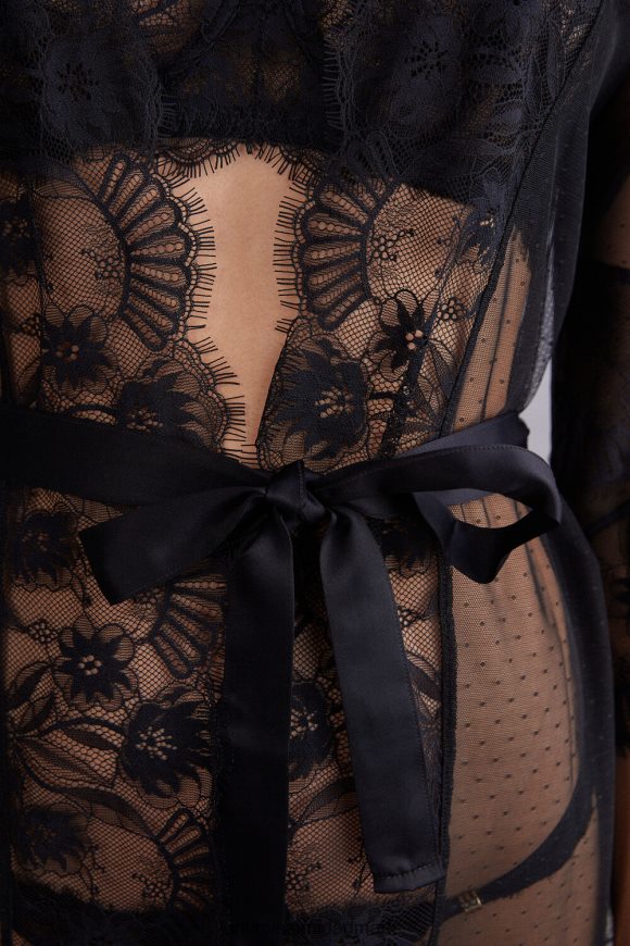 Intimissimi sensuelle blomster plumetis tyl og blonde morgenkåbe Kvinder 019-sort beklædning 8DZ4XJ1498