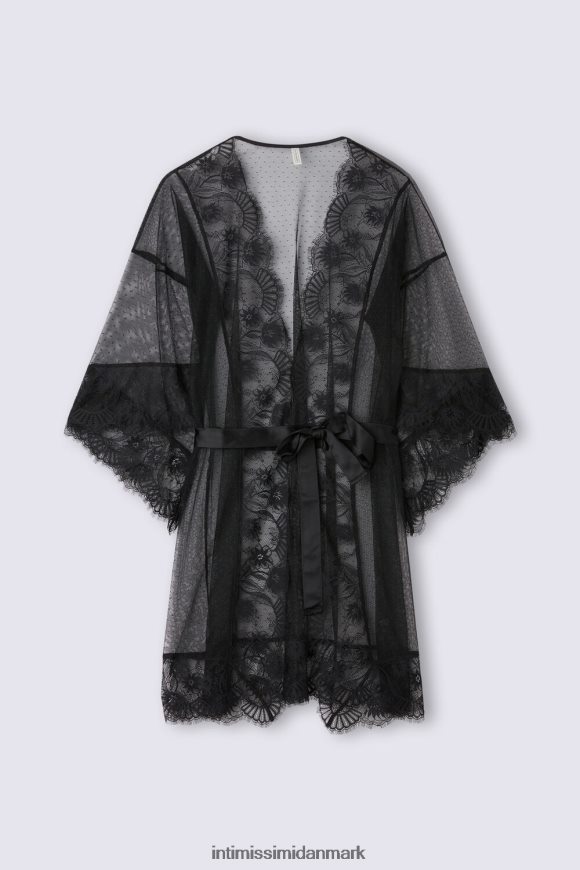 Intimissimi sensuelle blomster plumetis tyl og blonde morgenkåbe Kvinder 019-sort beklædning 8DZ4XJ1498