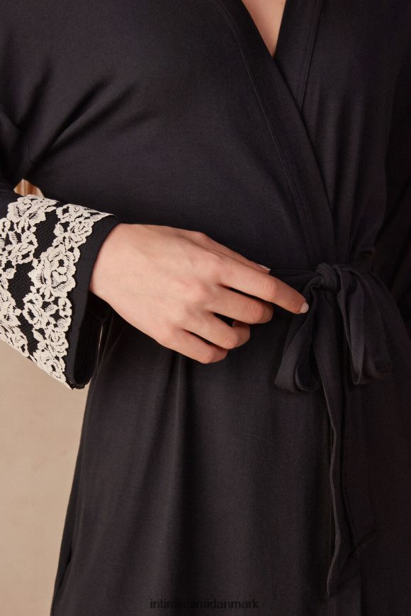 Intimissimi smukke blomster modal negligee Kvinder 9887-sort/elfenben beklædning 8DZ4XJ1644