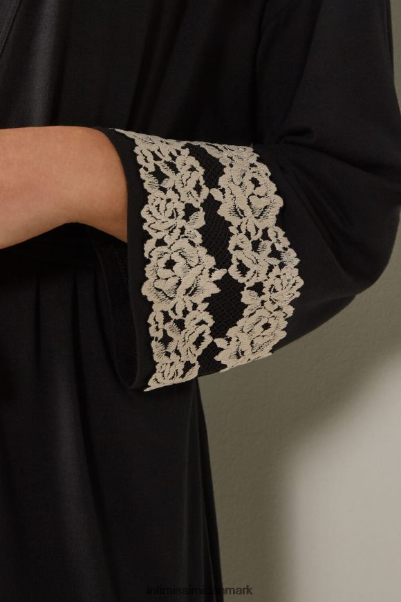 Intimissimi smukke blomster modal negligee Kvinder 9887-sort/elfenben beklædning 8DZ4XJ1644