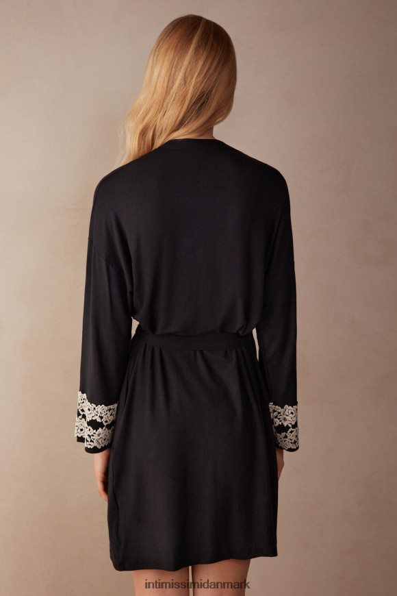 Intimissimi smukke blomster modal negligee Kvinder 9887-sort/elfenben beklædning 8DZ4XJ1644