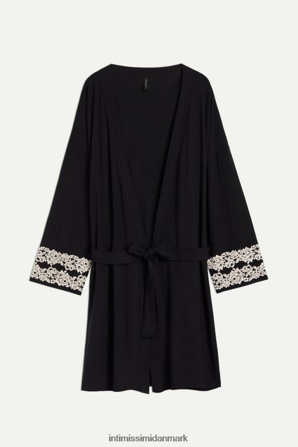 Intimissimi smukke blomster modal negligee Kvinder 9887-sort/elfenben beklædning 8DZ4XJ1644