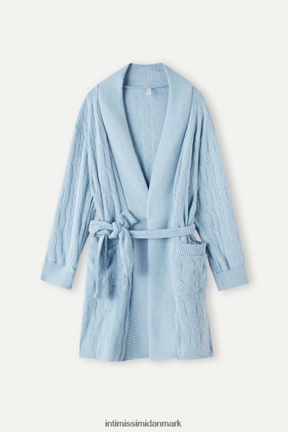 Intimissimi tabt i felter kabelstrikket morgenkåbe Kvinder 7493-lyseblå beklædning 8DZ4XJ1566