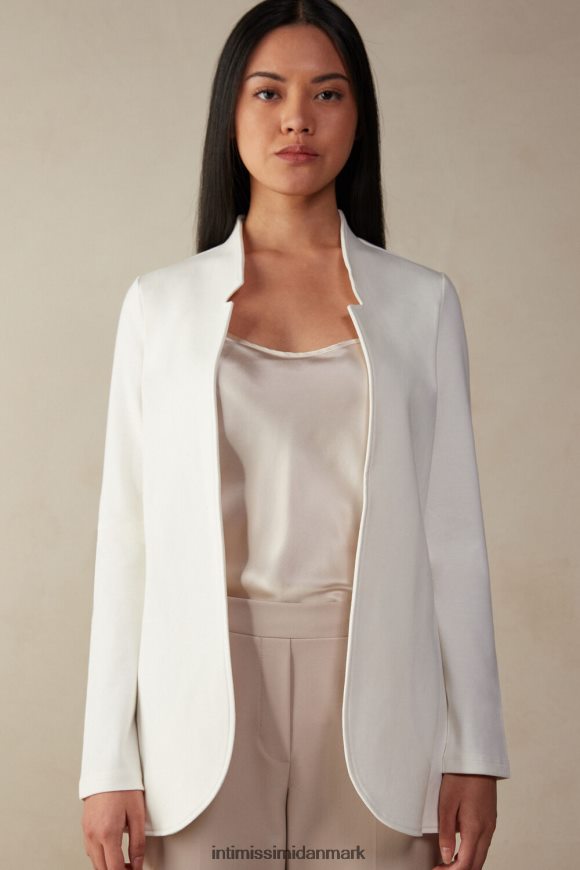 Intimissimi langærmet interlock cardigan i bomuld Kvinder 2127-pulver hvid beklædning 8DZ4XJ1413