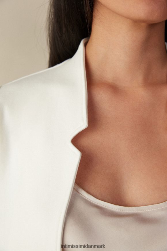 Intimissimi langærmet interlock cardigan i bomuld Kvinder 2127-pulver hvid beklædning 8DZ4XJ1413