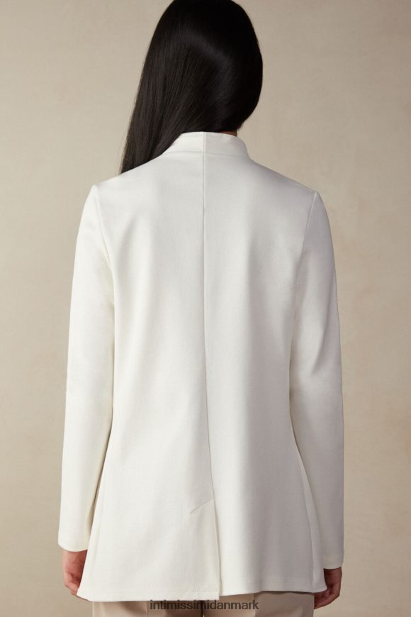 Intimissimi langærmet interlock cardigan i bomuld Kvinder 2127-pulver hvid beklædning 8DZ4XJ1413