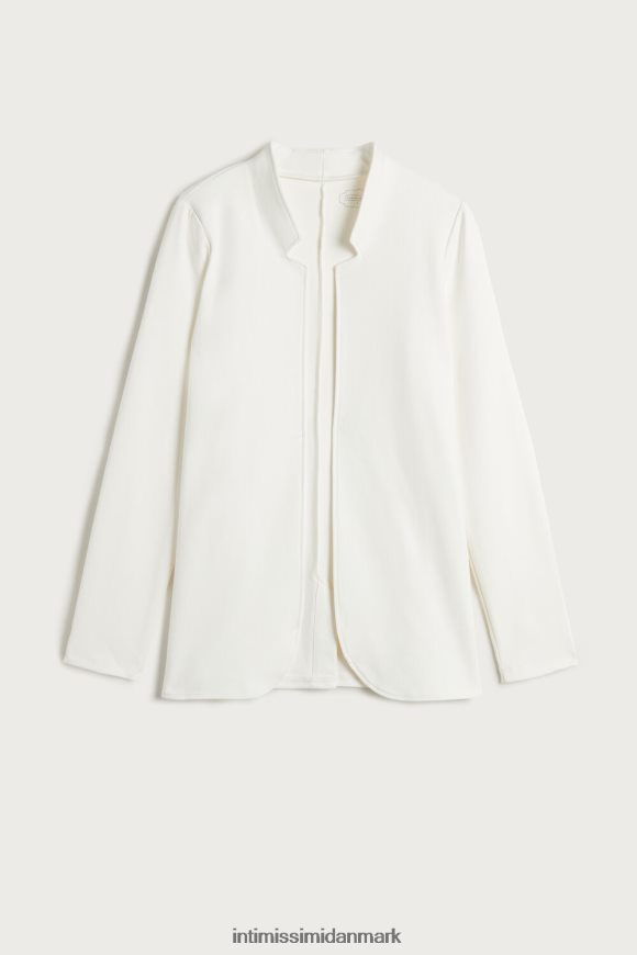 Intimissimi langærmet interlock cardigan i bomuld Kvinder 2127-pulver hvid beklædning 8DZ4XJ1413