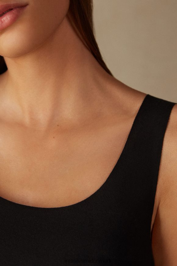 Intimissimi raw-edge rundhalset supima bomuldsvest top Kvinder 019-sort beklædning 8DZ4XJ1466