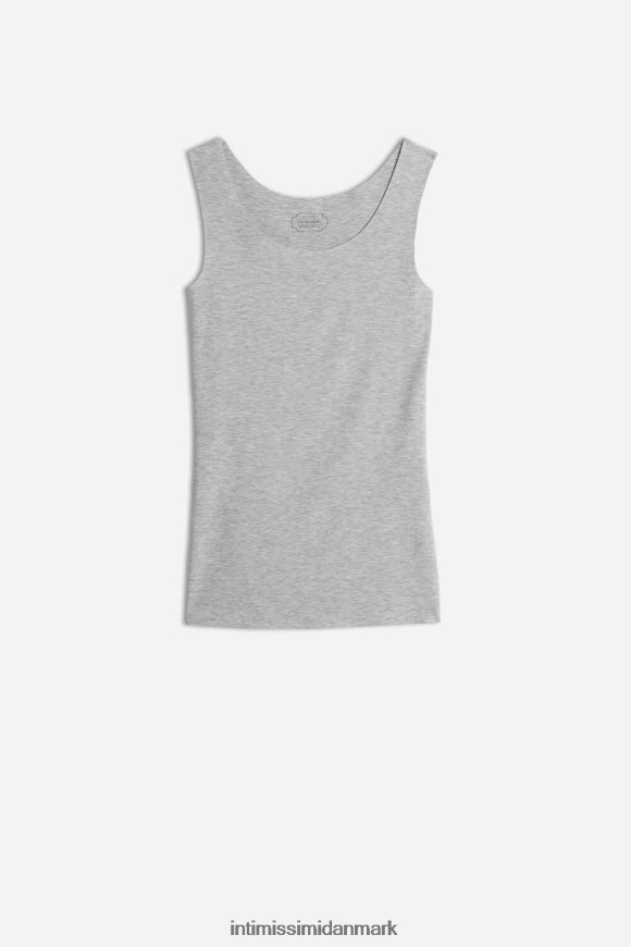 Intimissimi raw-edge rundhalset supima bomuldsvest top Kvinder 031-lysegrå melange beklædning 8DZ4XJ1414